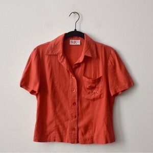 R&K Vintage Embroidered Button-Up Shirt in Rust Orange/Red